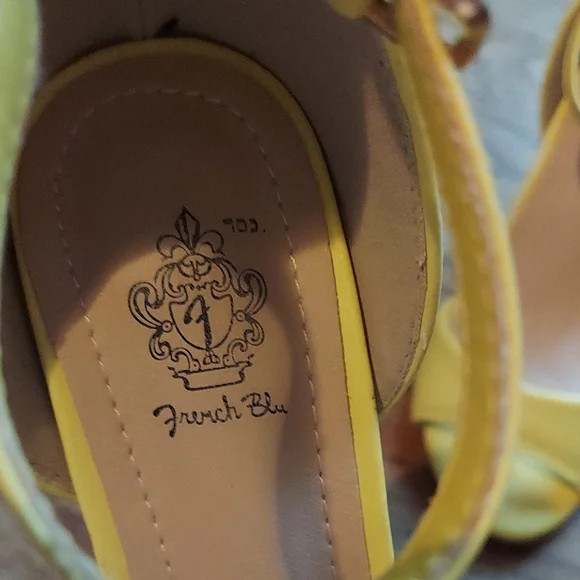 4 For $12 Yellow Strappy Heels with Patterned Block Heel - Picture 3 of 9